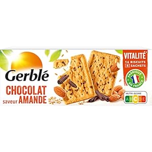 Gerblé Vitalité, Biscuits Chocolat Amandes, Allégés en sucres, Sans huile de palme, 1 boîte de 16 biscuits, 200g