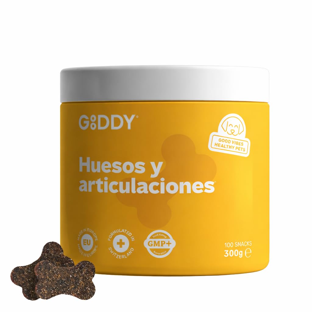 Gooddy - Condroprotector Articulaciones Perros. 100 Snacks naturales 300g. Sin Cereales e Hipoalergénico – Caderas, Artrosis, Huesos. Colágeno, Glucosamina HCI, Condroitina y MSM. Hasta 3 meses de uso