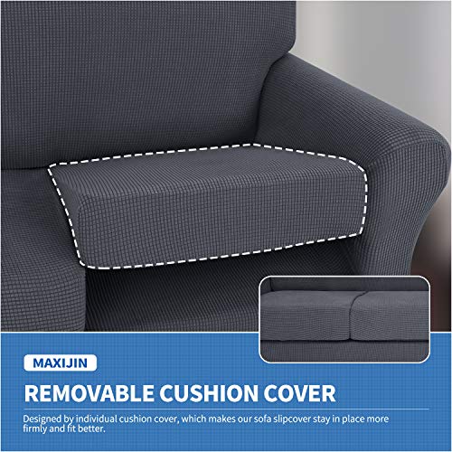MAXIJIN 4 Piece Couch Covers for 3 Cushion Couch Super Stretch Sofa Cover for Dogs Pet Proof Fitted Furniture Protector Spandex Jacquard Non Slip Magic Sofa Slipcover Washable (Large, Gray) - Image 5