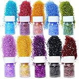 10 Colors -1LB Crushed Glass for Crafts Glitter Resin Art, Small Broken Glass Pieces, Transparent Chips DIY Vase Filler Decoration 1-3mm (Transparent)