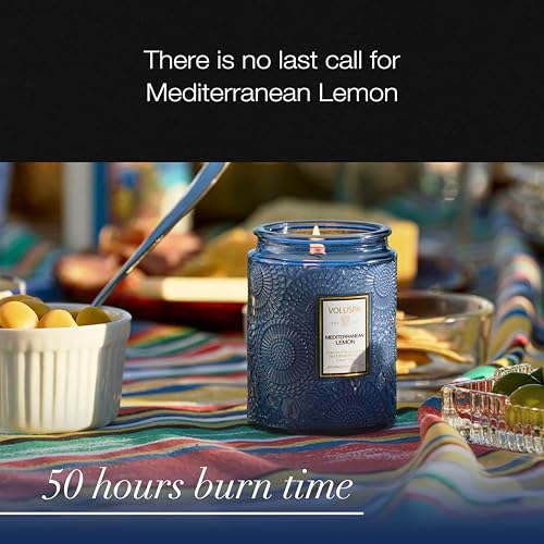 Image of Voluspa Mediterranean Lemon Candle Jar, 5.5 oz, Coconut Wax Blend, Small Scented Candles for Home, 50 Hour Burn Time, Poured in the USA