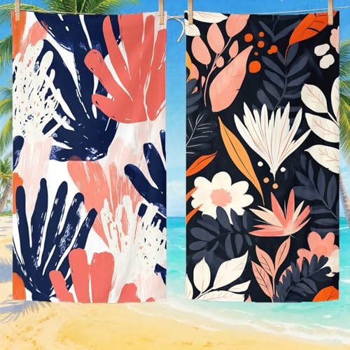 Toalla Playa Grande 80x160 cm Juego de 2, Flor Toallas Playa Microfibra con Secado Rápido Absorbente Antiarena Protección Solar Toallas Baño para Playas Piscina Viajes Camping, Regalo Donna Q-394