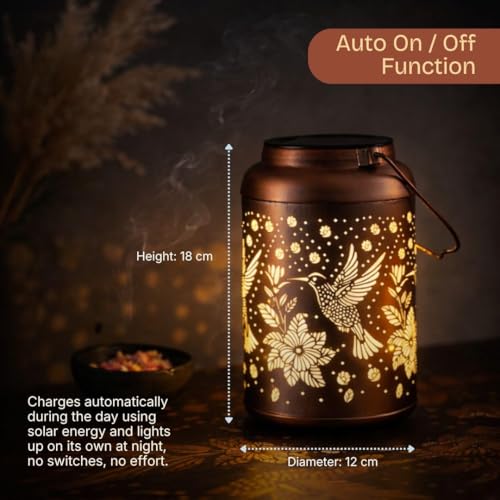 Image of Solar Hummingbird Lantern for Garden Decor | IP65 Waterproof Hanging Solar Light Outdoor | Metal Lantern with Warm LED | Auto On Off Balcony Patio Pathway Light (1)