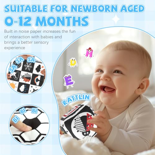 Image of SNOWIE SOFT 3Pcs Cloth Books for Babies 0 to 3 Years, Black and White Crib Cloth Book Panel with Mirror, Sensory Toys, Montessori Visual Stimulation Washable Baby Toys for 6 to 12 Months