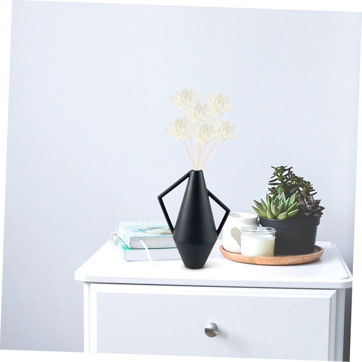 VALICLUD Bâtonnets Diffuseurs pour Diffuseur de Parfum Liquide de Fleurs Simulées Blanches en Bois et PE, Recharge Remplacement Pack de 10 Pièces Décoration Maison DIY
