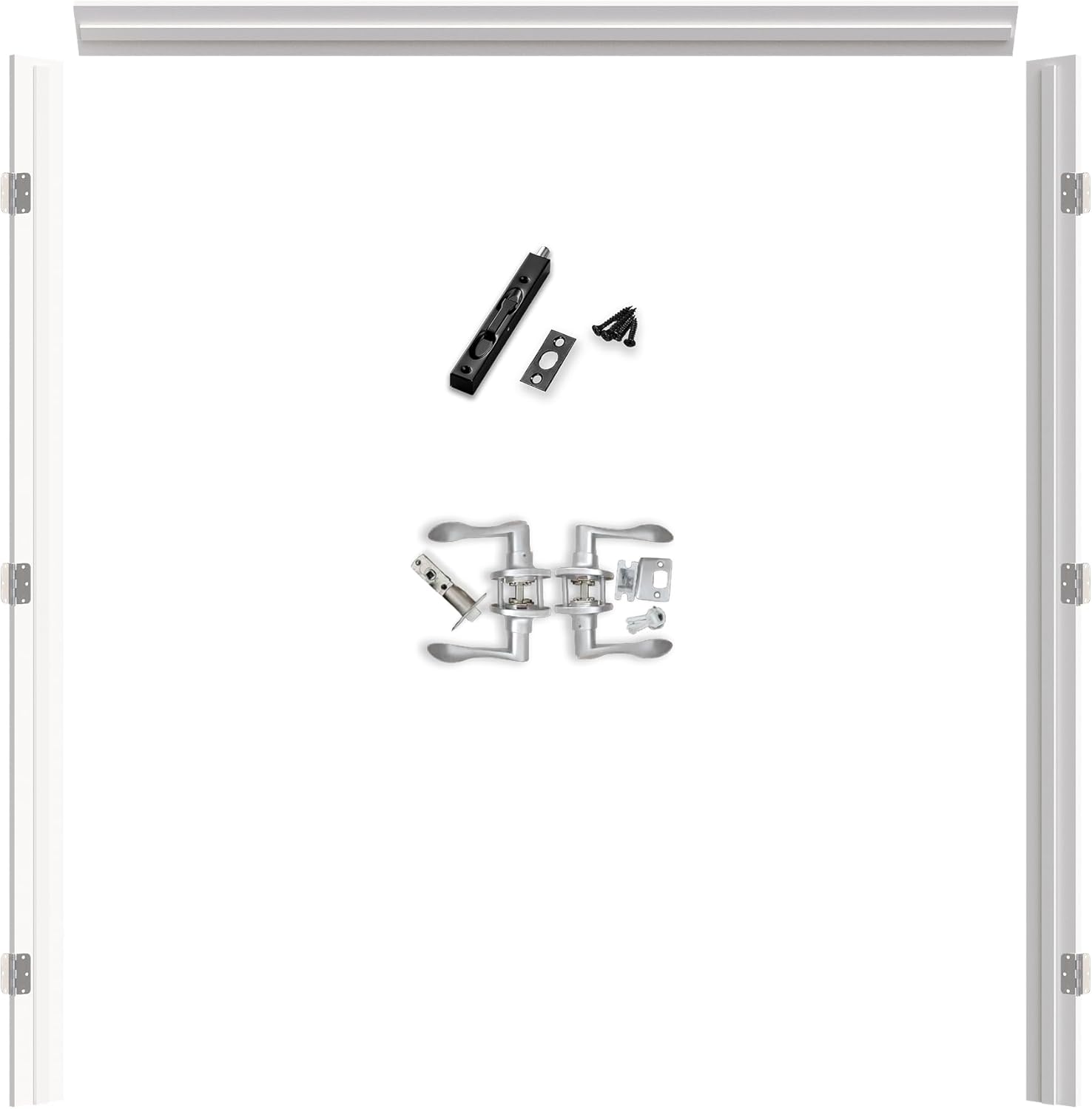 Pine Wood Interior French Door Jamb Frame Kits, Multi-Size Adjustable Jamb (Fits Up to 72'' W), Assemly Required, Complete with Door Seal Strips & 6 Silver Hinges & Pre-Drilled Top Latch & Levers