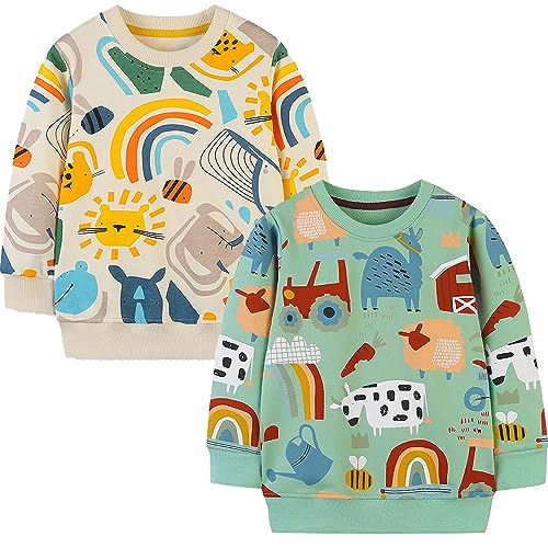 Image of GFQLONG Toddler Boy Sweatshirt 2T 3T 4T 5T Long Sleeve Shirts Boys Sweater | cotton dinosaur cartoon pullover crewneck sweatshirt,toddler boy sweaters tops,kids fall winter clothes