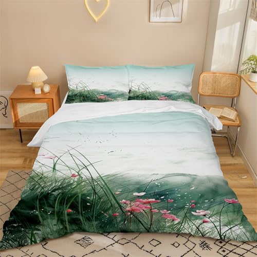 Funda nórdica de cama 135x200 de microfibra verde con dos fundas de almohada 4