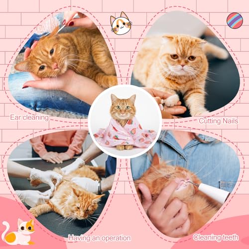 Image of Chunful Cat Muzzle for Grooming, Cat Helmet and Wrap for Cutting Nails, M Size Adjustable Mask, 27.6 inch Anti-Escape Calming Swaddle Cloth, Bathing Shaving Anti-Scratch Pet Tools(Strawberry)