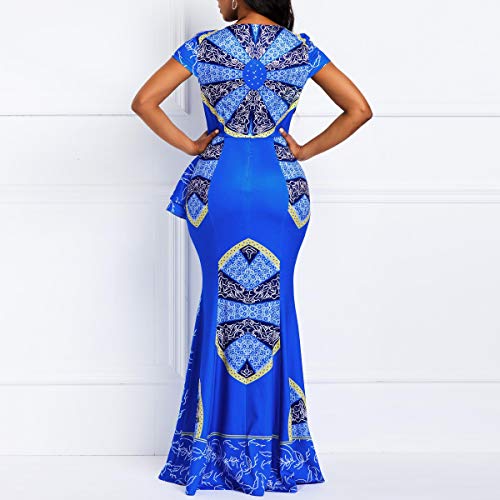 Verwin VTS00944 African Dress Cap Sleeve Square Neck Floor-Length Geometric Mermaid Maxi Dress Long Dress M Blue thumb #1
