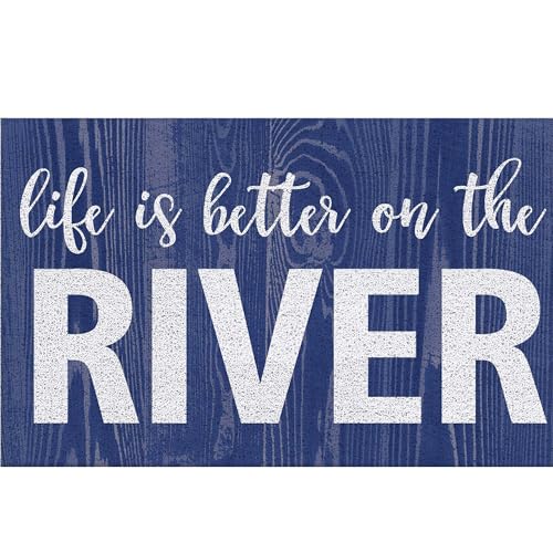 RYYCDOI Coastal Beach Door Mat, Nautical Doormat Outdoor Indoor Entrance Porch, Blue Ocean Outdoor Mat, Life is Better on The River Beachy Welcome Mats for Front Door, 17x30 Inch