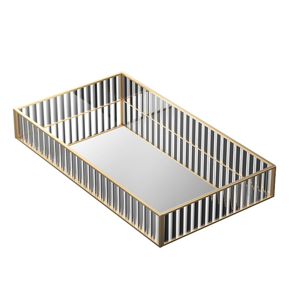 SaiDuoDuo Large Mirror Makeup Vanity Tray, Glass Perfume Cosmetic Jewelry Organizer, Rectangle Mirrored Decorative Tray for Vanity,Bathroom,Dressing Table,Gold,L