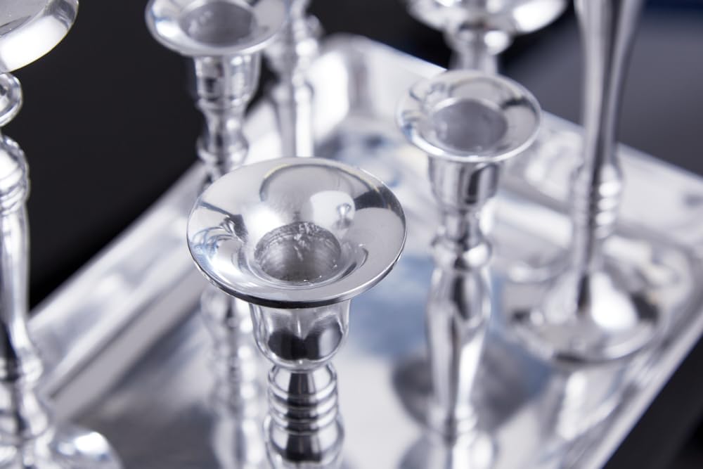 riess-ambiente Kerzenständer MODERN BAROCK 7-flammig Silber Aluminium poliert Kerzenhalter Deko-Platte Kerzenhalter Stabkerzenhalter Esstischdekoration
