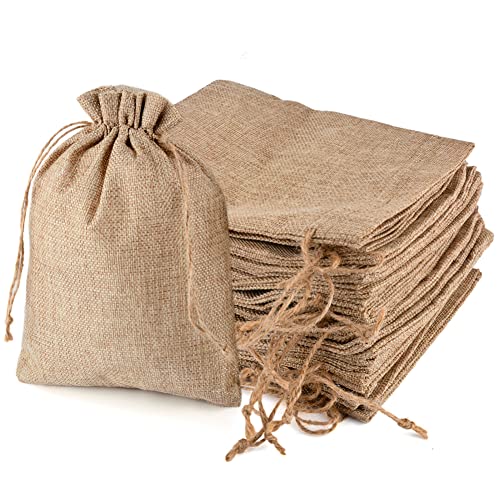 CLTPY 20 Pezzi 20x30cm Sacchetti di Juta,Sacchettini Regalo Piccoli con Couliss,Bustine regalo medi Sacchetti Iuta per Gioielli confetti Fai-da-Te Natale Fiesta Matrimonio Bomboniere (Colore Primario)