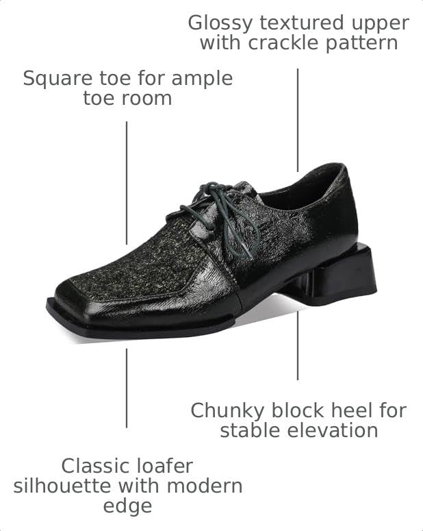 Image of Loafers for Women Patent Leather Buckle Square Toe Chunky Block Dress Slip On Wide Casual Comfortable Dressy High Heels Ladies Comfort Moccasins Elegantes 2 Inch Shoes