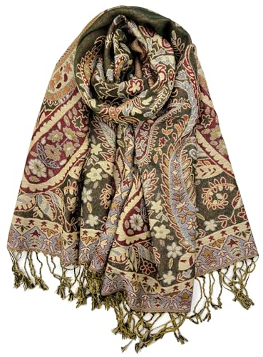 Plum Feathers Tapestry Ethnic Jacquard Paisley Pattern Pashmina Scarf