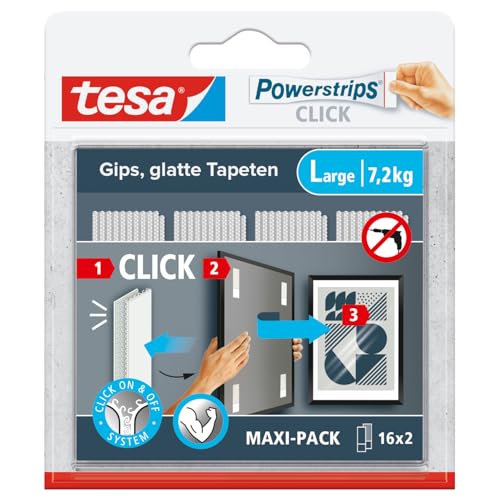 tesa Powerstrips CLICK - Pastilles Adhésives à Clipser et Déclipser pour Cadres et Décorations Murales sans Percer - Pastilles Adhésives à Clipser avec...