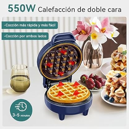 SNAILAR Mini Waffeleisen Belgische Waffel Maschine Kleines Waffeleisen Klassische, für Kindergeburtstage, Familienfeiern, Ostern oder Weihnachten, Niedlich kompaktes Design, 550 Watt, Blau – Bild 3