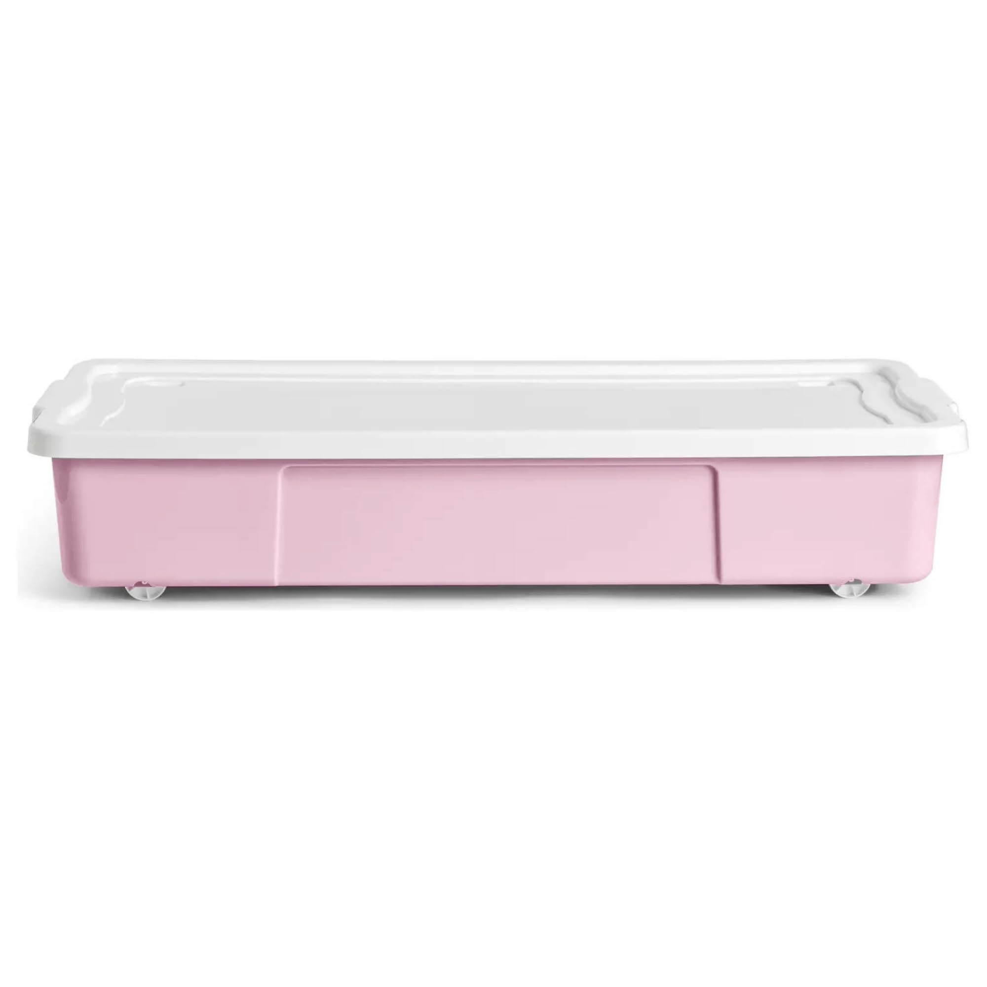 SIDSONS 47L Rolling Underbed Storage Box - PLastic Container Boxes With Lid & Wheels - Organizer Under Bed Stackable Bin - Space Saving For Bedroom, Home & Office - 1x Pink Underbed Storage Box