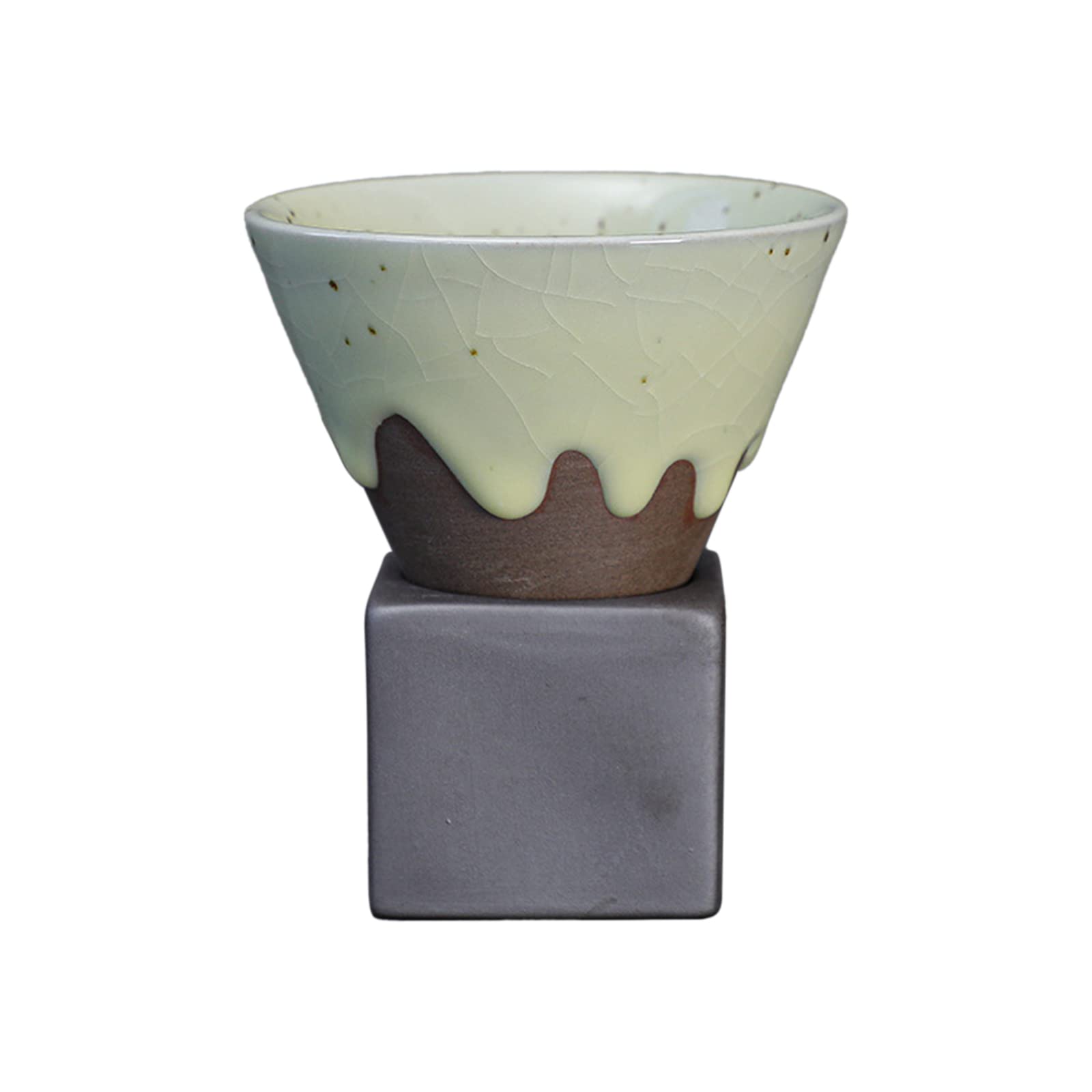 200ml Creative Triangular Cone Shape Porcelain Mug, Pottery Coffee Mug with Base, Smoothing Surfaces Japanese Coffee Cup