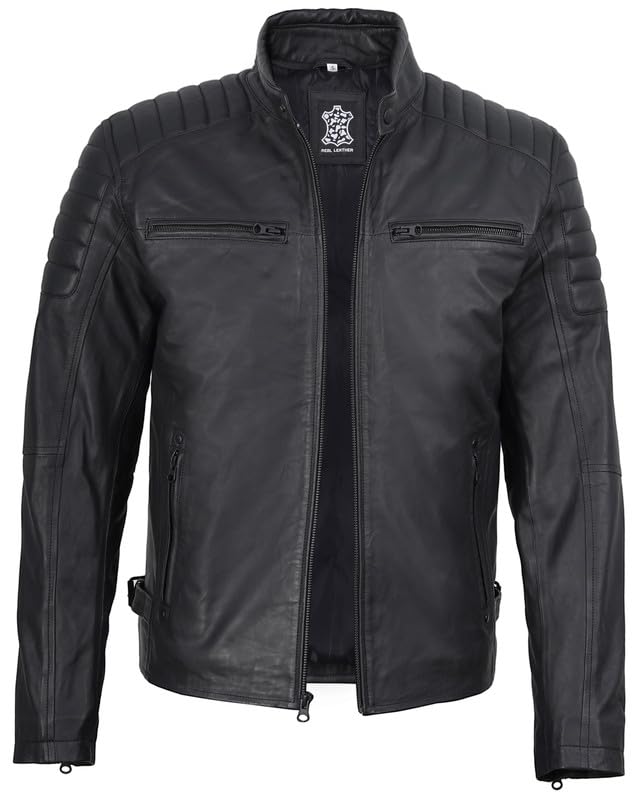 Image of Blingsoul Real Lambskin Leather Jacket Men - Cafe Racer Style Premium Men's Leather Jacket