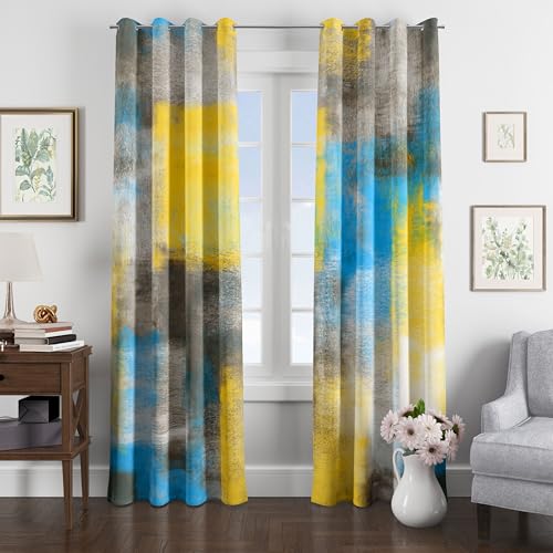 Image of Asuexpect Abstract Curtains 2 Panels Abstract Rust Curtain Room Darkening Grommet Window Treatments Modern Decorative for Bedroom Living Room, 52x84 Inches, Blue Yellow