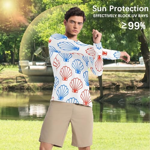 Blue Scallop Shell Men's Sun Protection Shirts UPF 50+ Long Sleeve UV Rash Guard Quick Dry Swim Shirts4