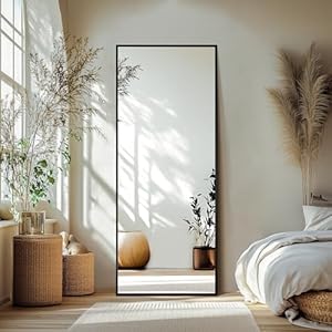 Delma Full Length Standing Mirror,Large Floor Mirror with Aluminum Frame for Bedroom, Bathroom, Living Room,Wall Mount or Freestanding Design(with Stand,Rect 69×24-Black)