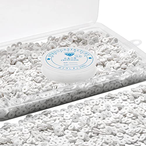 4000 Pcs Clay Beads for Bracelets Making Polymer Spacer Flat DIY for Jewelry Necklace Earring Making Kit Preppy Aesthetic Heishi Heshie Thin Disk Beads Assortments Set 4 6 8MM (WH-12-19 6MM)