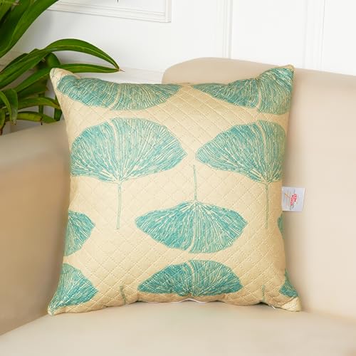 Image of STITCHNEST 'QuadraNest' Series Printed Quilted Velvet Cushion Cover 16x16 Inch Set of 2 | Premium Soft Fabric, Washable & Fade Resistant | Decorative Living Room Cushion Covers | Botanica Weave
