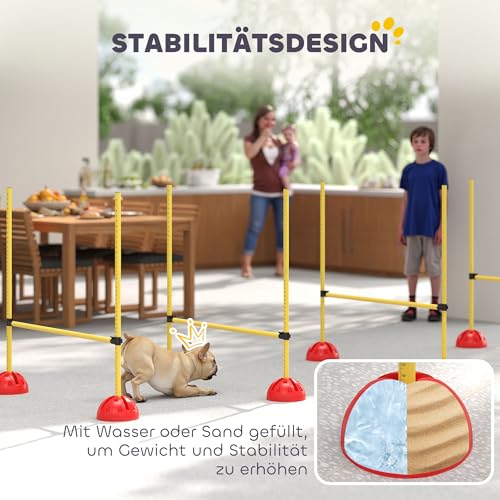 PawHut Agility Set Hunde, 4-teiliges Agility Ausrüstung mit höhenverstellbar Hürden Tragetasche Trainingszubehör, befüllbar Steckhürdenset für Hundetraining, Trainingsset für Hunde