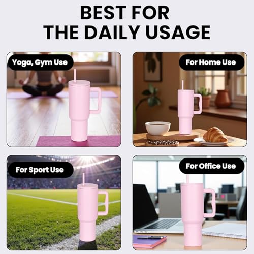 Image of Zephorus Personalized Stainless Steel Tumbler with Handle, 1200ml Capacity, Black Insulated Travel Mug with Straw, Custom Name Design (PU Pouch & 40oz Tumbler Pink)