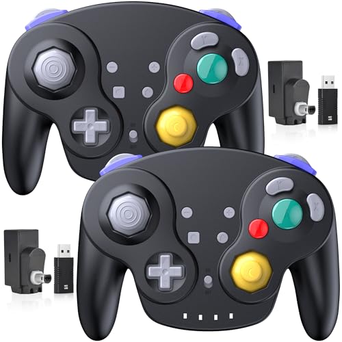 Image of 2 Pack 2.4G Wireless GameCube Controller for Switch 1 2, NGC Console, Black | (Built-in Vibration) (Rechargeable) (Analog Triggers / Stick), Compatible with Switch Online, Windows PC, macOS