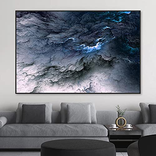 Peinture nuage bleu noir grand format affiche murale salon et decoration chambre 60x80