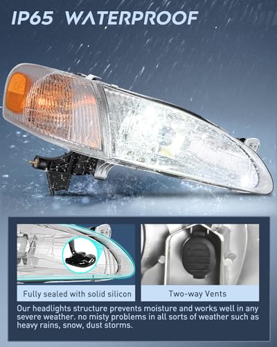 Image of Nilight Headlight Assembly Compatible with 1998 1999 2000 Toyota Corolla Chrome Housing Amber Reflector Upgraded Clear Lens Headlights Replacement Driver and Passenger Side