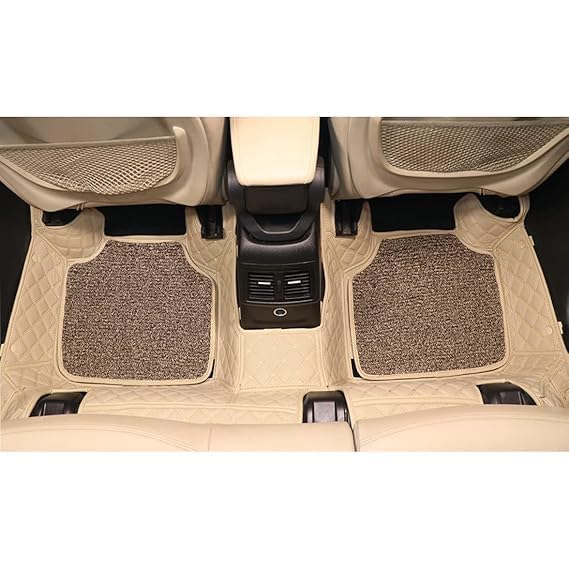 Image of 7D Car Floor Mat Compatible for Mahindra XUV-400|Luxury Leatherette with Grass Car Floor Mat| 100% Waterproof & Washable|Complete Set |Color-Beige