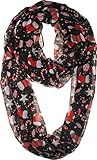 VIVIAN & VINCENT Holiday Gift Wrapped Fall Winter Soft Lightweight Sheer Infinity Christmas Scarf for Women Black Candy Cane and Santa Boots