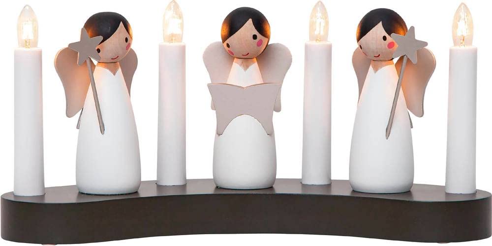Weihnachtsdeko Angel Choir von Star Trading, Kerzenständer mit 4 Glühbirnen E10 warmweiß, Weihnachtsfigur, Engel aus Holz, Kabelschalter, Länge: 31 cm