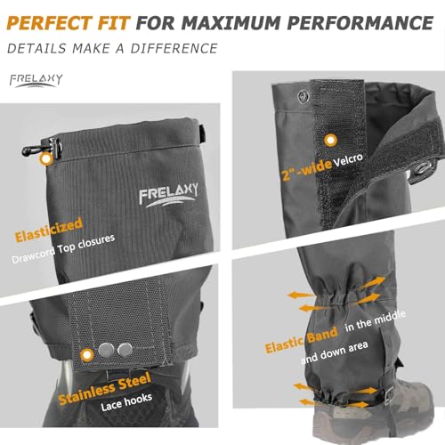 Image of Frelaxy Leg Gaiters Ultra HIGH-Performance Hunting Gaiters, 100% Waterproof Hiking Gaiters with Upgraded Rubber Foot Strap, Adjustable Snow Boot Gaiters