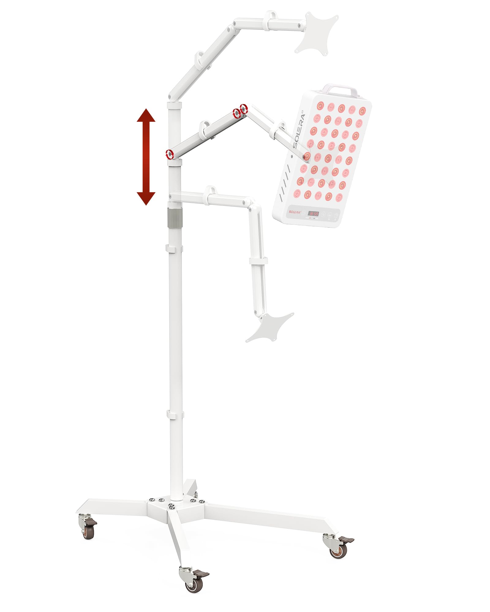 SOLRA Supporto mobile da pavimento per pannelli di terapia della luce rossa, regolabile in altezza da 114,3 a 144,8 cm, supporto girevole con VESA 75 x 75 mm, resistente, capacità 11,8 kg, per lampade
