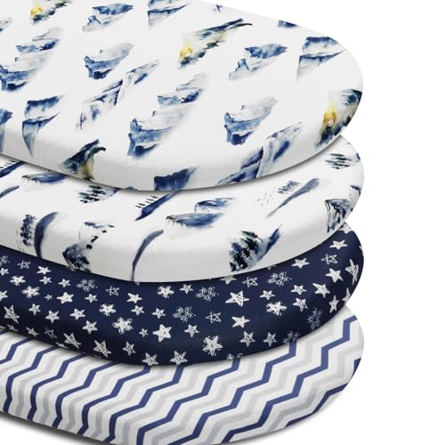 Image of 4 Pack Breathable Bassinet Sheets for Baby Boys Neutral Unisex Soft Bassinet Fitted Sheets for Toddler Travel Bassinet (Mountain)