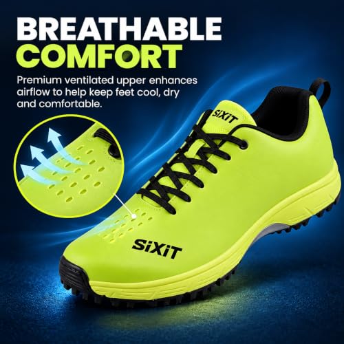Image of Sixit SeamTech Cricket Shoes for Men, Lightweight Breathable Air Mesh, EVA Cushioning and Rubber Stud Grip