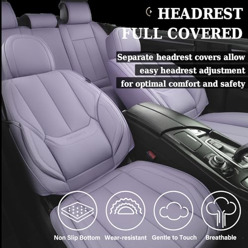 Image of Coverado Car Seat Covers Full Set, Seat Covers for Cars, Car Seat Covers Front Seats and Back Car Seat Protector Waterproof, Leather Car Seat Cushion Universal Fit for Most Cars Purple