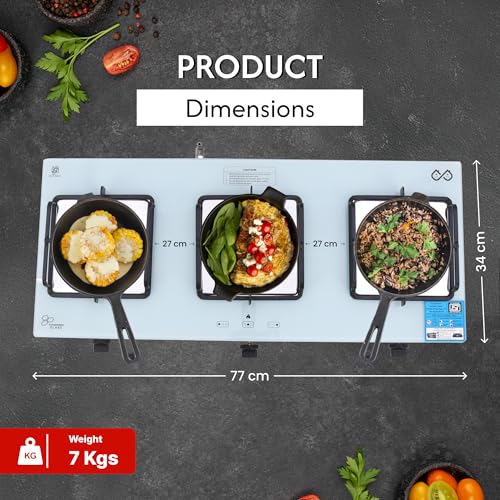Image of Thermador Gas Stove 3 Burners with Battery Less Auto Ignition | Gas Saver Tornado Burner 3 Burner Gas Stove | Premium White Glass | ISI Certified | 1 Yr Manufacturer Warranty