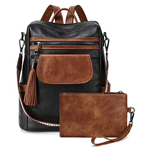Image of OPAGE Leather Backpack Purse for Women Fashion Designer Ladies Shoulder Bags Travel Backpack With Wristlet