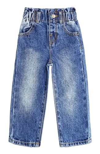 KIDSCOOL SPACE Baby Girls Boys Jeans, 12M-5T Little Kids Ribbed Waist with D-Rings Denim Pants