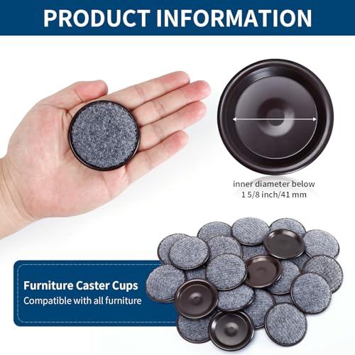 Ezprotekt 1 5/8" Round Reusable Felt Furniture Caster Cups with Carpet Bottom, 16 Pcs Felt Furniture Sliders Floor Protectors Pads to Protect Hardwood, Tile Floors Carpet from Scratches (Brown/Gray) - Image 2