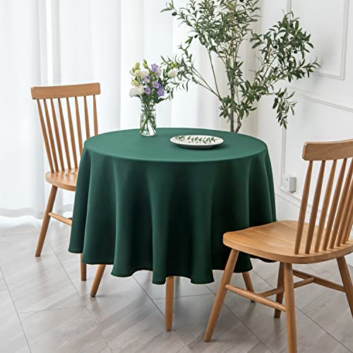Image of maxmill Round Textured Tablecloth Spill-Proof Wrinkle Free Soft Jacquard Table Cloth for Circular Table Cover, for Dining Room Buffet Banquet Parties Holiday Dinner, 70 Inch Hunter Green
