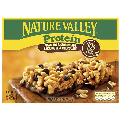 Nature Valley Protein, Barritas de Cacahuete y Chocolate con 10g de Proteína, Sin Gluten, Apto para Vegetarianos, 4x40g