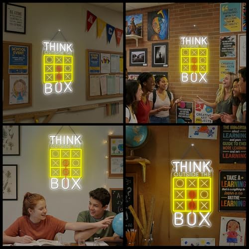 Image of Horseneon Think Outside The Box Neon Sign Led Lights Neon Signs for Wall Decor Light Up Signs for Classrooms LED Sign for Wall Suitable for Classroom Bedroom Library Study Room